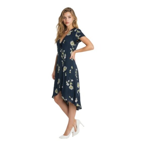 Free People Dresses & Skirts - Free People XS Lost In You Navy Floral Asymmetrical Hem Capped Sleeve Mi…